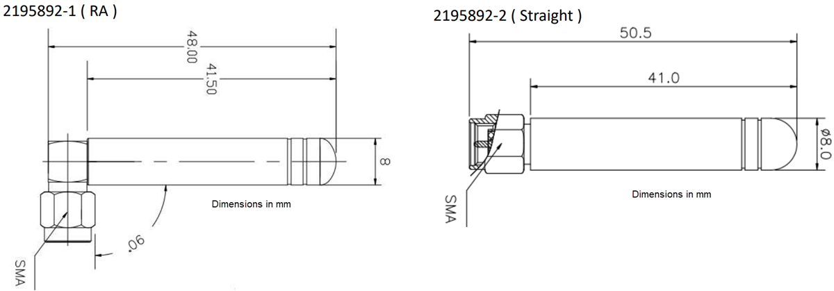 Mechanical Drawing - TE Connectivity 2195892 Single Band External Antennas